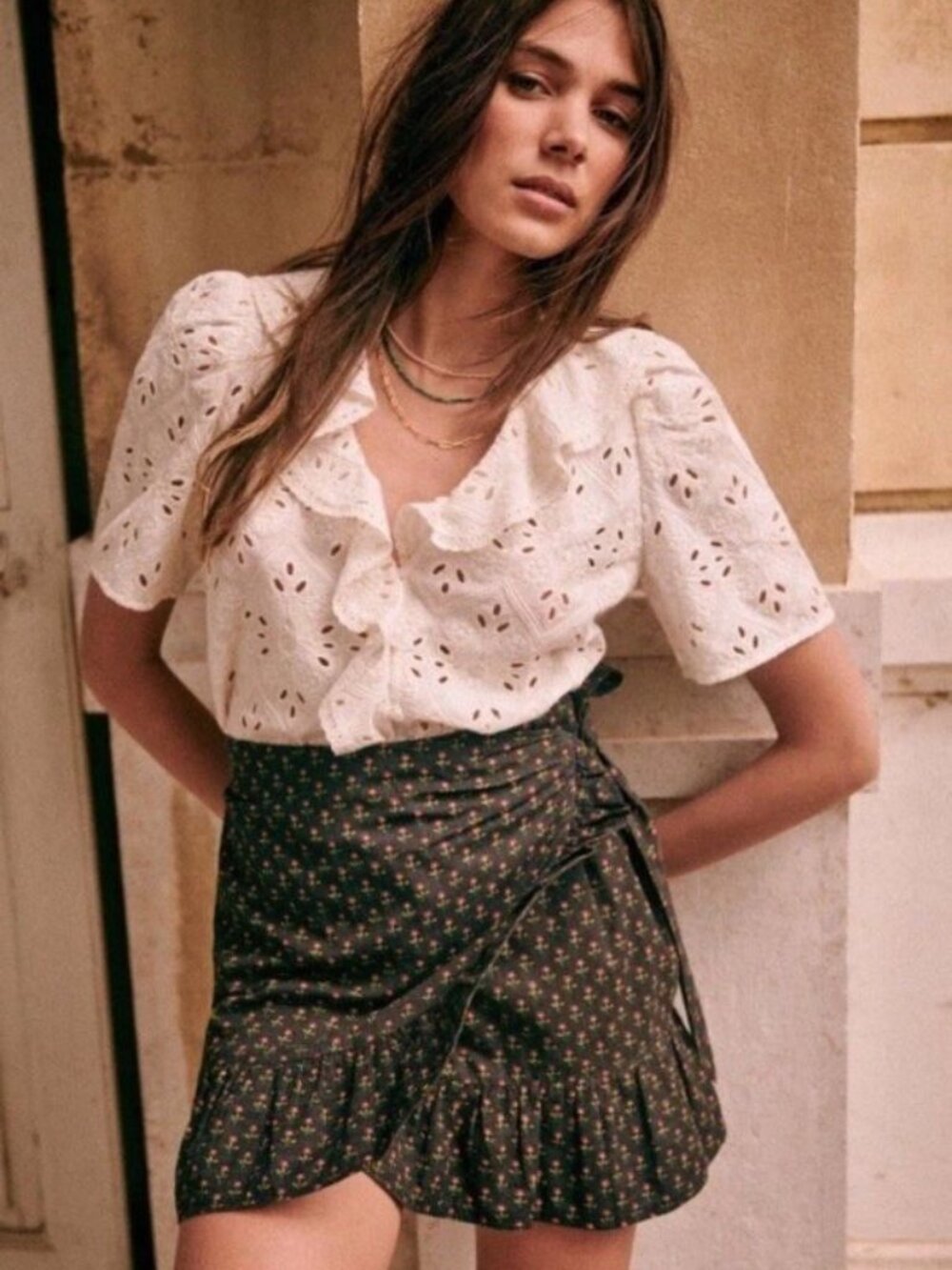 NWT SEZANE Jupe Camila Floral Wrap Skirt US 4 (30”) Casual Feminine Quiet Luxury